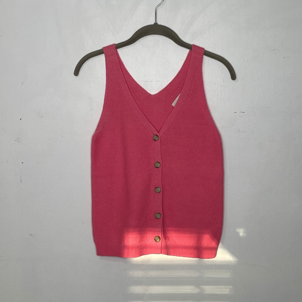 Loft Pink Knit Sweater Vest V-Neck Button‎ Front Sleeveless Top XS